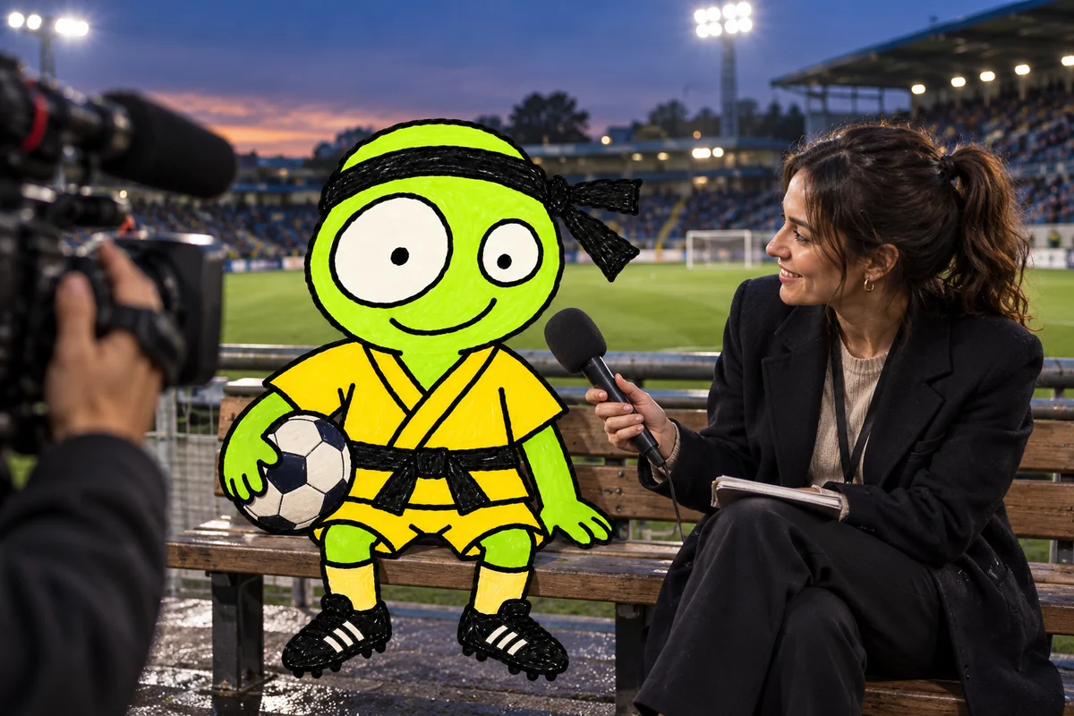 BruceBall's mascot at a press conference with journalists.