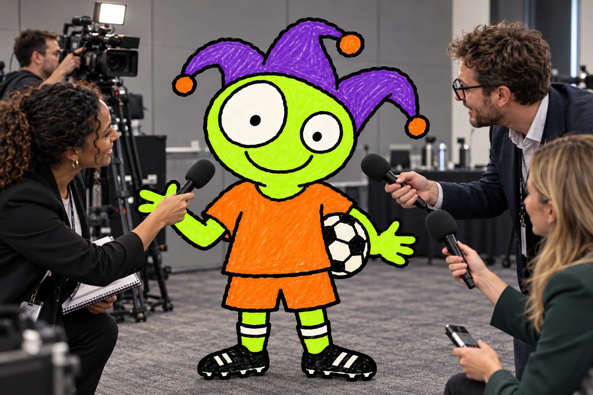 are you aMAD's mascot at a press conference with journalists.