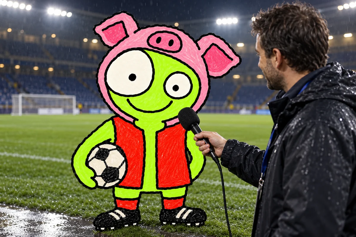 El Cochiloco's mascot at a press conference with journalists.