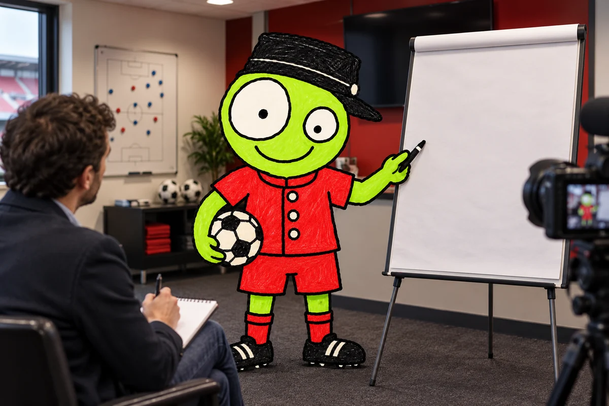 Gunner4Lyfe's mascot at a press conference with journalists.