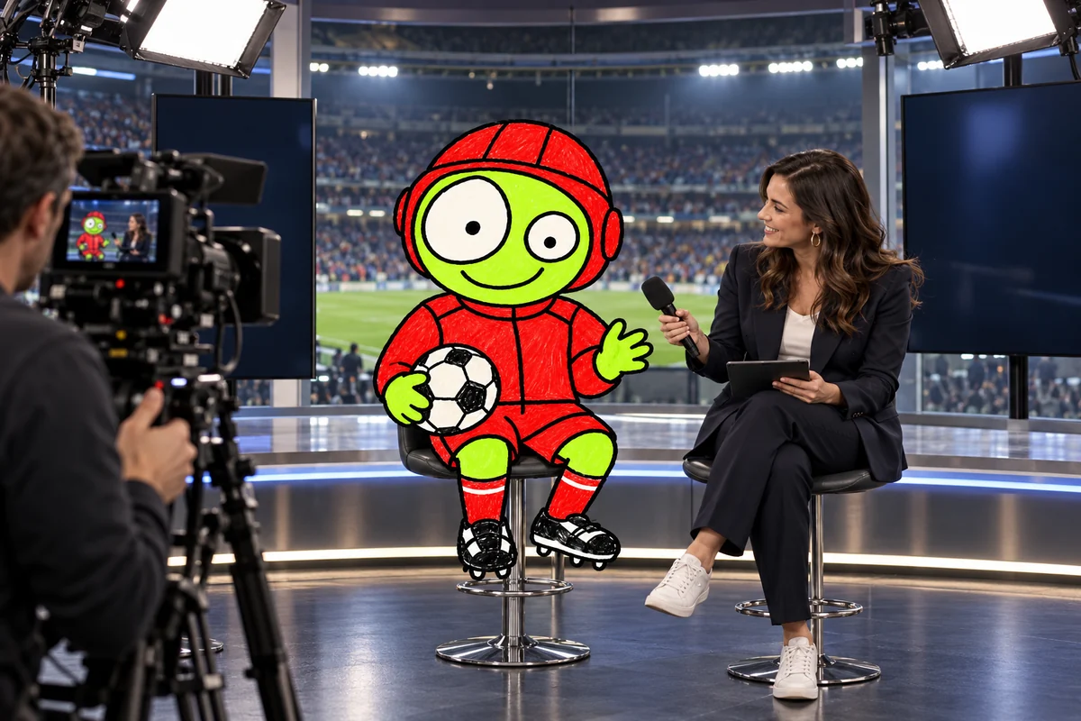 GP FC's mascot at a press conference with journalists.