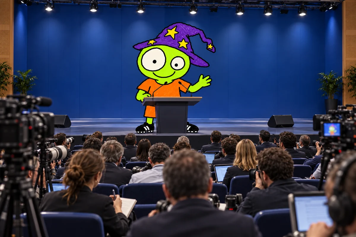 Dang Football Club's mascot at a press conference with journalists.