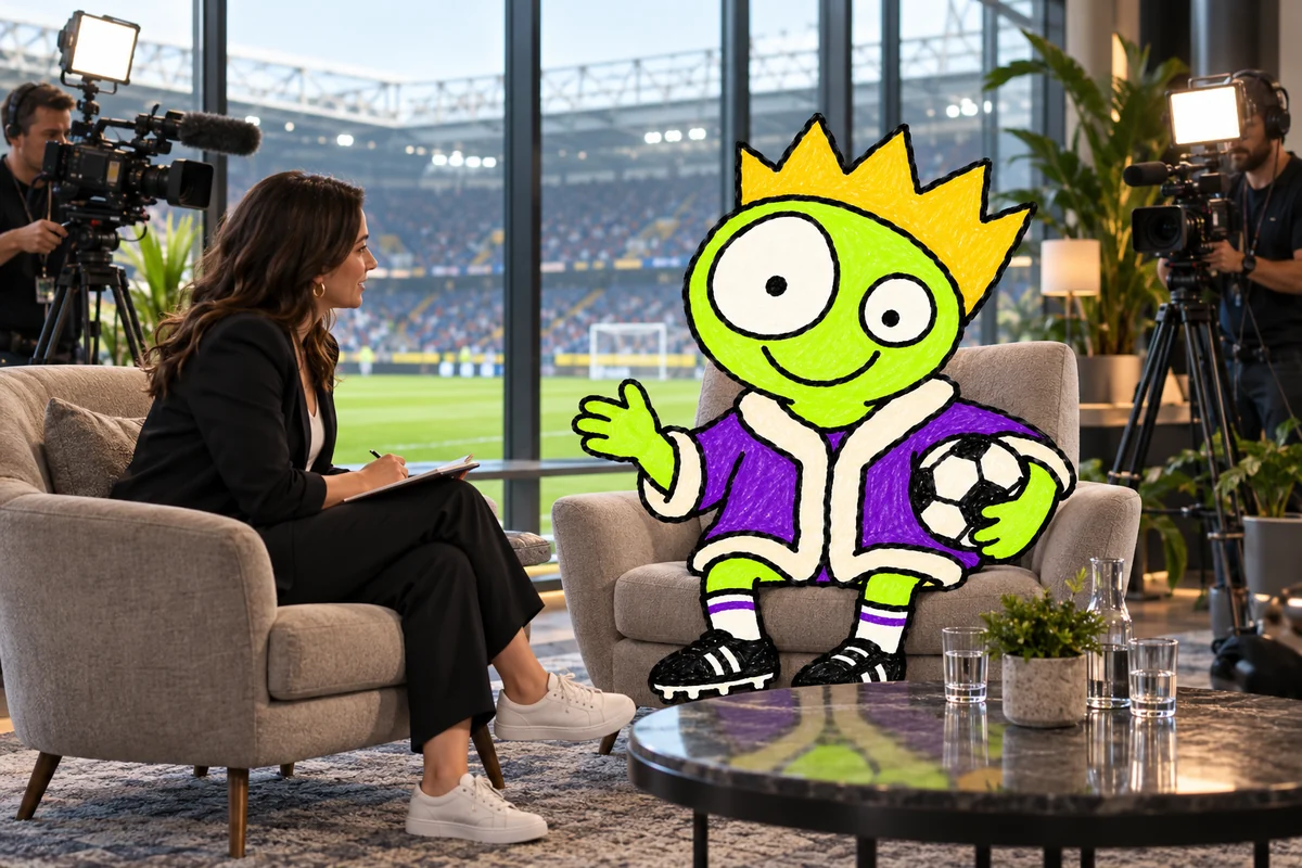 The Special Ones's mascot at a press conference with journalists.