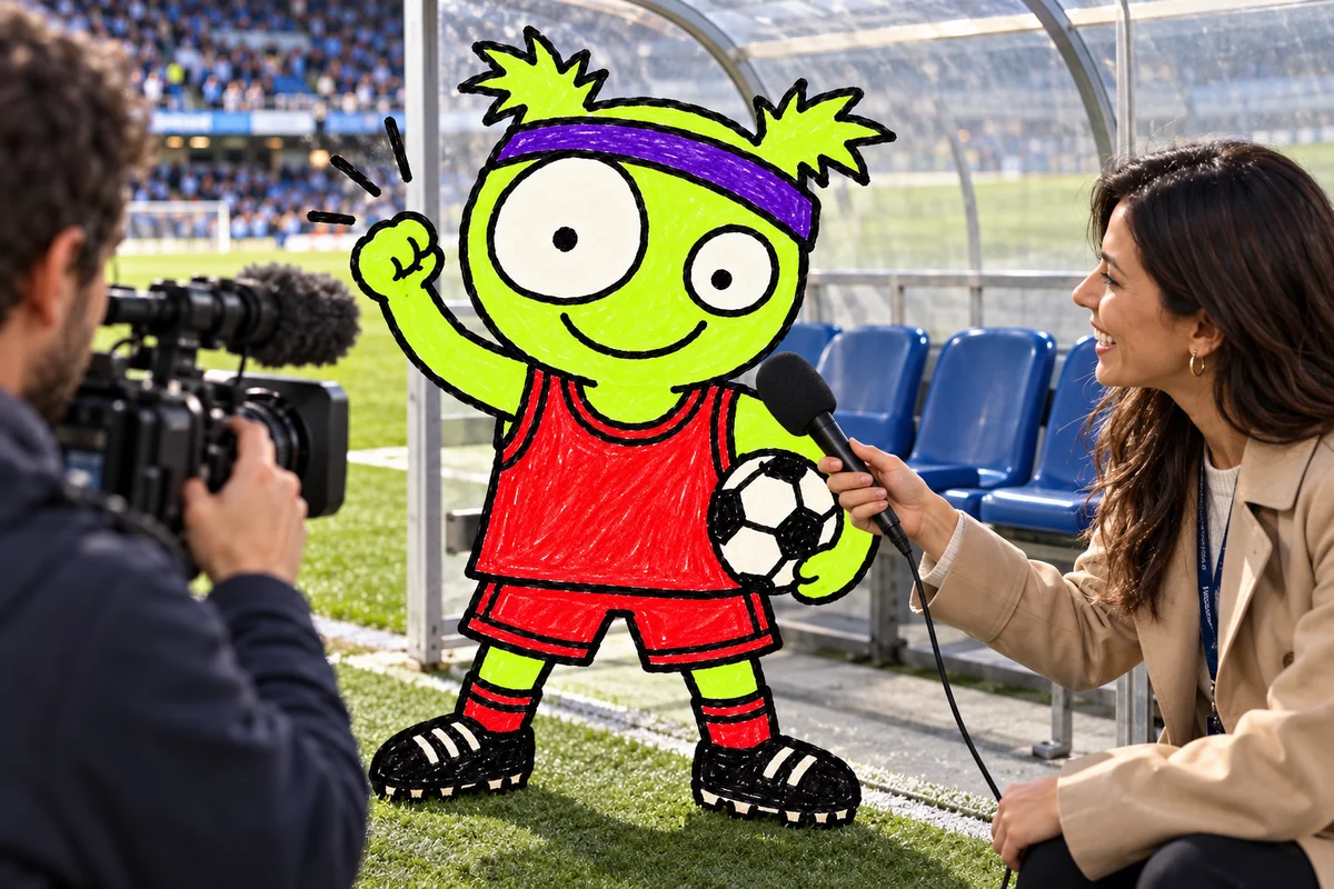 MAD Baller's mascot at a press conference with journalists.